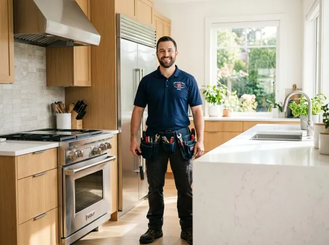 Appliance Repair Hero technician in a Bluff City, TN kitchen after an appliance repair